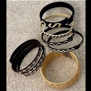 LOT OF 6 BANGLE BRACELETS SPIRAL CUFF BLACK BEIGE HANDWOVEN NATURAL STRAW REEDS